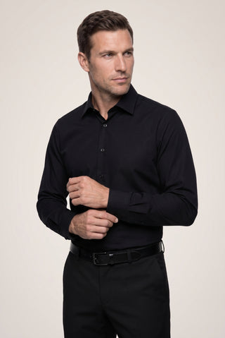 Siyah Uzun Kol Slim Fit Non Iron Ütü Gerektirmeyen %100 Pamuk Klasik Gömlek