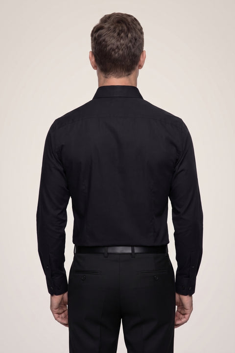 Siyah Uzun Kol Slim Fit Non Iron Ütü Gerektirmeyen %100 Pamuk Klasik Gömlek