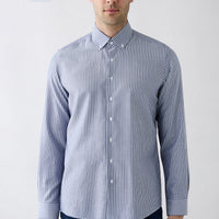 Dark Navy Blue Long Sleeve Regular Fit Striped Button-Down Collar Cotton Easy Iron Shirt