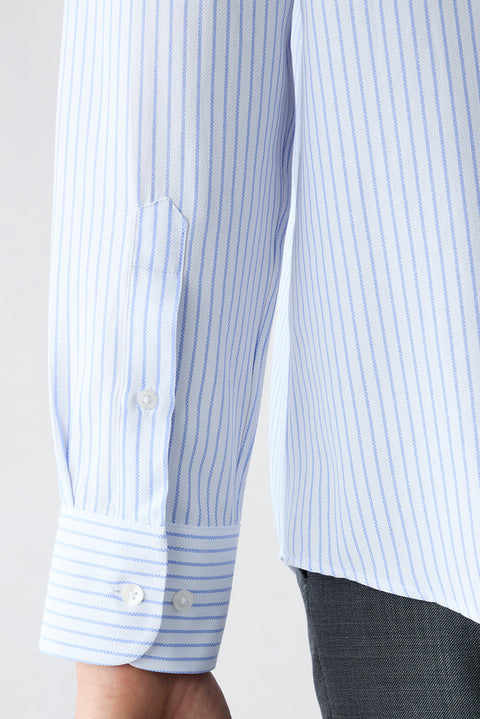 Light Blue Long Sleeve Regular Fit Striped Button-Down Collar Cotton Easy-Iron Shirt