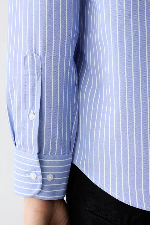 Dark Blue Long Sleeve Regular Fit Striped Button-Down Collar Easy Iron Cotton Shirt