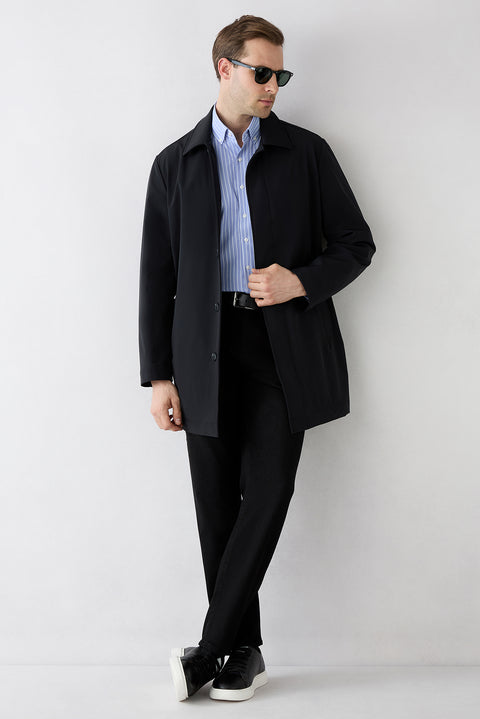 Dark Blue Long Sleeve Regular Fit Striped Button-Down Collar Easy Iron Cotton Shirt