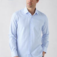Uçuk Mavi Uzun Kol Slim Fit Çizgili Klasik Yaka Pamuklu Kolay Ütülenebilir Gömlek