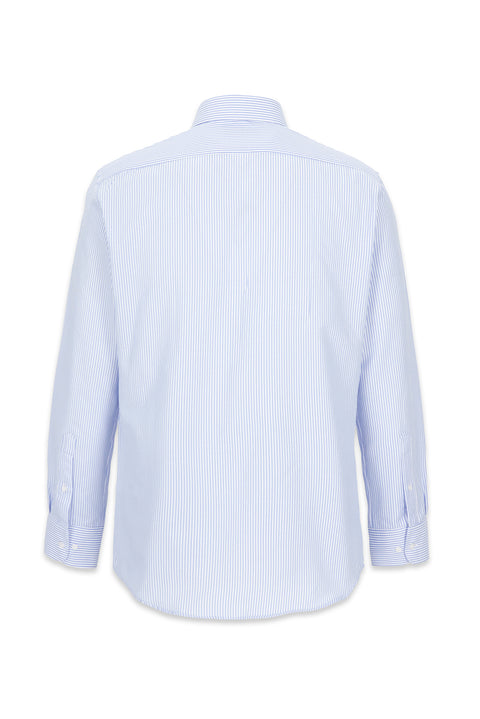 Uçuk Mavi Uzun Kol Slim Fit Çizgili Klasik Yaka Pamuklu Kolay Ütülenebilir Gömlek