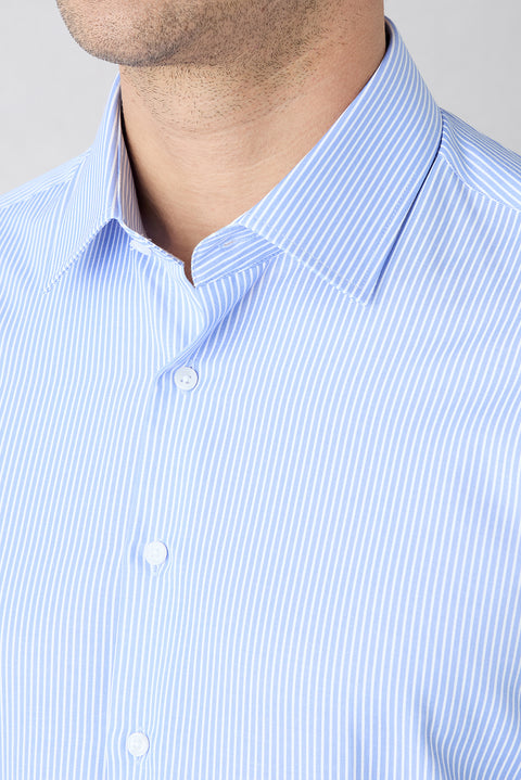 Light Blue Long Sleeve Slim Fit Striped Shirt