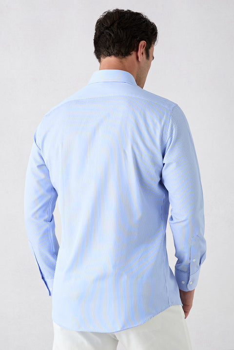 Light Blue Long Sleeve Slim Fit Striped Shirt