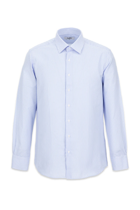 Light Blue Long Sleeve Slim Fit Striped Shirt