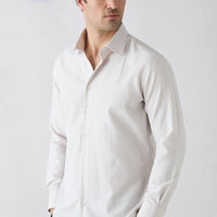 Orta Bej Uzun Kol Slim Fit Çizgili Klasik Yaka Pamuklu Kolay Ütülenebilir Gömlek