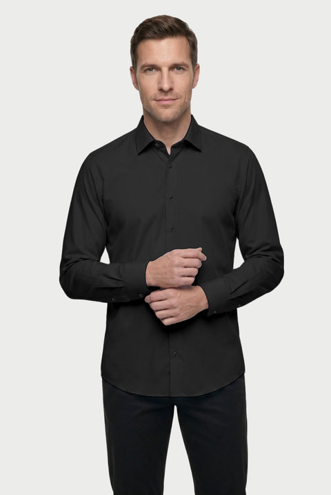 Siyah-Beyaz 2'li Uzun Kol Regular Fit Pamuklu Ütü Gerektirmeyen Pamuklu Klasik Non Iron Gömlek Seti