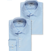 Blue-Blue 2-Pack Long Sleeve Regular Fit Cotton Non-Iron Classic Shirt Set