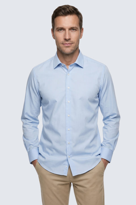 Blue-Blue 2-Pack Long Sleeve Regular Fit Cotton Non-Iron Classic Shirt Set