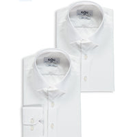 Beyaz-Beyaz 2'li Uzun Kol Regular Fit Pamuklu Ütü Gerektirmeyen Pamuklu Klasik Non Iron Gömlek Seti