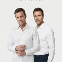 Beyaz-Beyaz 2'li Uzun Kol Regular Fit Pamuklu Ütü Gerektirmeyen Pamuklu Klasik Non Iron Gömlek Seti