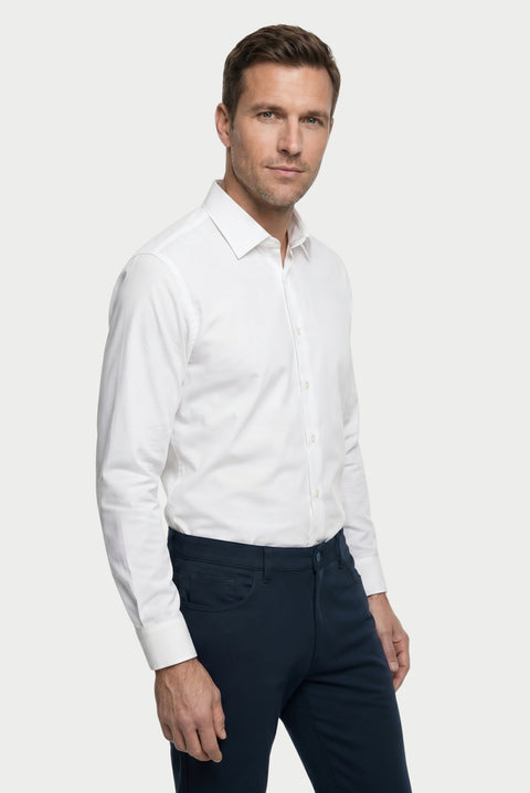 Beyaz-Beyaz 2'li Uzun Kol Regular Fit Pamuklu Ütü Gerektirmeyen Pamuklu Klasik Non Iron Gömlek Seti
