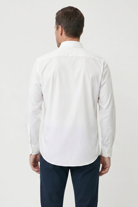 Beyaz-Beyaz 2'li Uzun Kol Regular Fit Pamuklu Ütü Gerektirmeyen Pamuklu Klasik Non Iron Gömlek Seti