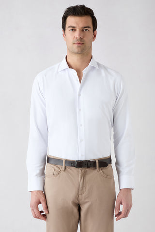  Beyaz Uzun Kol Slim Fit İtalyan Yaka Oxford 4 Mevsim Pamuklu Kolay Ütülenebilir Klasik Gömlek