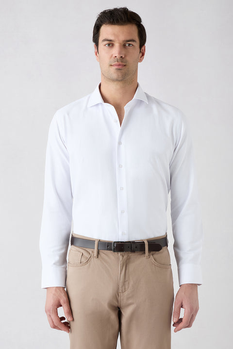Beyaz Uzun Kol Slim Fit İtalyan Yaka Oxford 4 Mevsim Pamuklu Kolay Ütülenebilir Klasik Gömlek