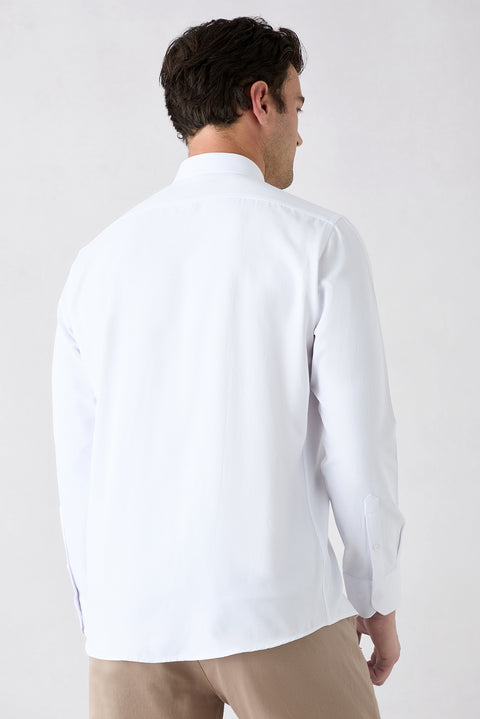 Beyaz Uzun Kol Slim Fit İtalyan Yaka Oxford 4 Mevsim Pamuklu Kolay Ütülenebilir Klasik Gömlek