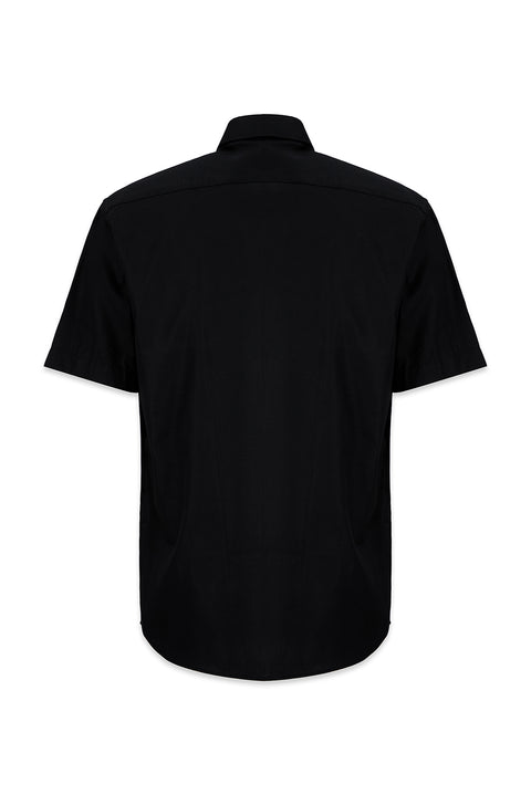 Siyah Kısa Kol Regular Fit Non Iron Ütü Gerektirmeyen Pamuklu Cepli Gömlek