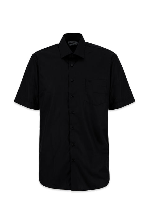 Siyah Kısa Kol Regular Fit Non Iron Ütü Gerektirmeyen Pamuklu Cepli Gömlek
