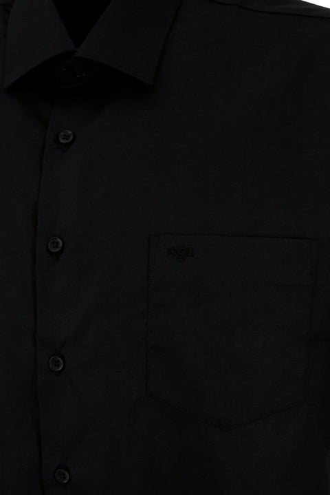 Siyah Kısa Kol Regular Fit Non Iron Ütü Gerektirmeyen Pamuklu Cepli Gömlek