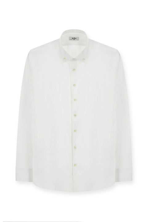 White Long Sleeve Regular Fit Button-Down Collar Cotton Oxford Shirt