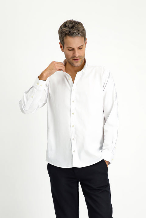 White Long Sleeve Regular Fit Button-Down Collar Cotton Oxford Shirt