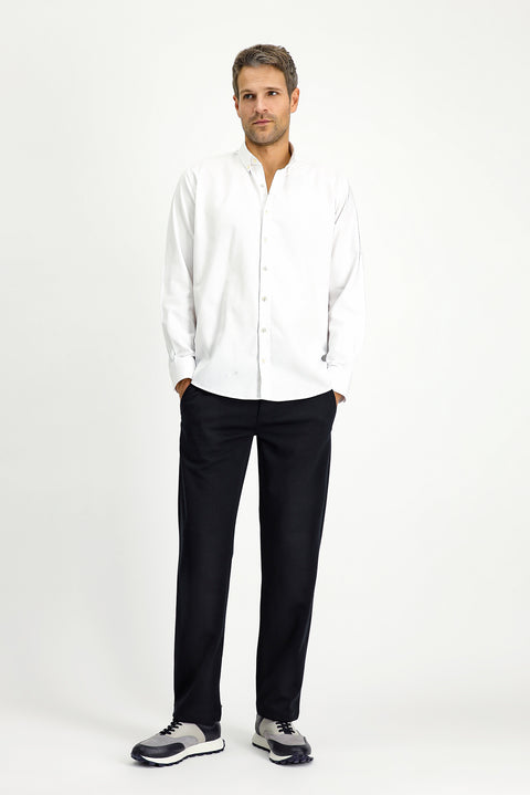 White Long Sleeve Regular Fit Button-Down Collar Cotton Oxford Shirt