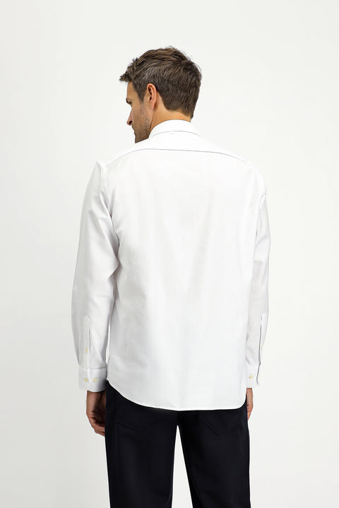 White Long Sleeve Regular Fit Button-Down Collar Cotton Oxford Shirt
