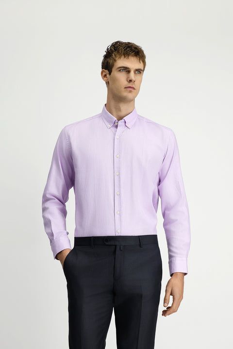 Medium Purple Long Sleeve Regular Fit Button-Down Collar Cotton Oxford Shirt