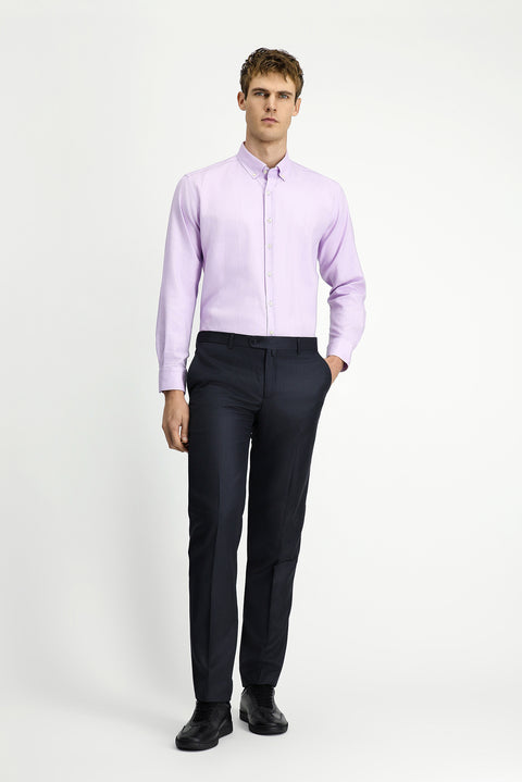 Medium Purple Long Sleeve Regular Fit Button-Down Collar Cotton Oxford Shirt