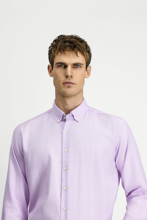 Medium Purple Long Sleeve Regular Fit Button-Down Collar Cotton Oxford Shirt