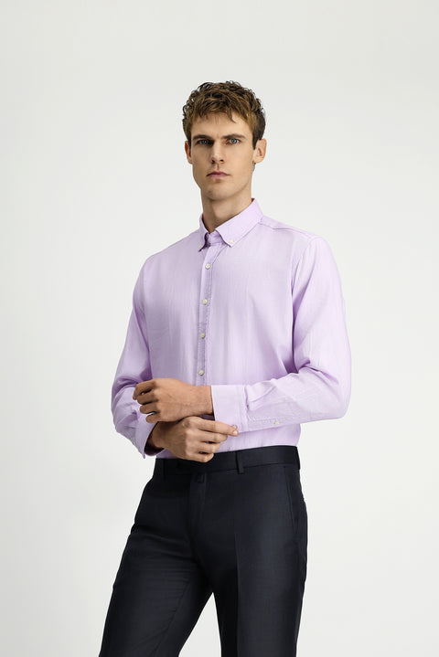 Medium Purple Long Sleeve Regular Fit Button-Down Collar Cotton Oxford Shirt