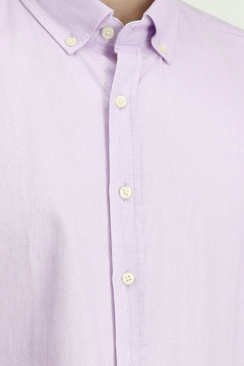 Medium Purple Long Sleeve Regular Fit Button-Down Collar Cotton Oxford Shirt