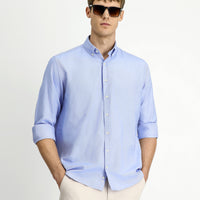 Light Blue Long Sleeve Regular Fit Oxford Button-Down Collar Cotton Shirt