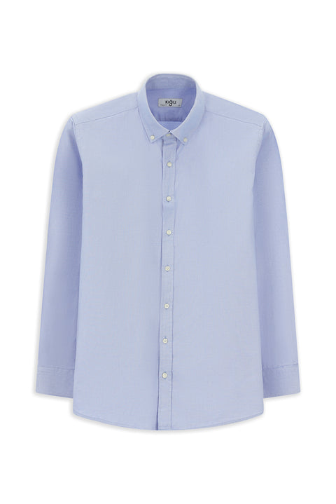Light Blue Long Sleeve Regular Fit Oxford Button-Down Collar Cotton Shirt