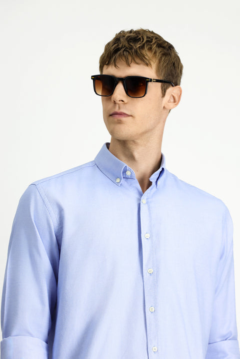 Light Blue Long Sleeve Regular Fit Oxford Button-Down Collar Cotton Shirt