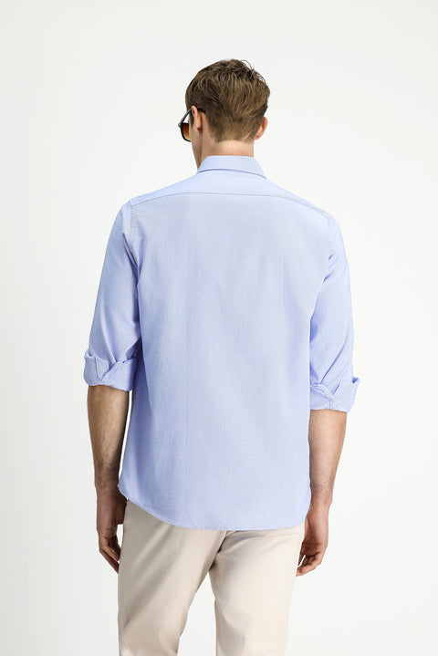 Light Blue Long Sleeve Regular Fit Oxford Button-Down Collar Cotton Shirt
