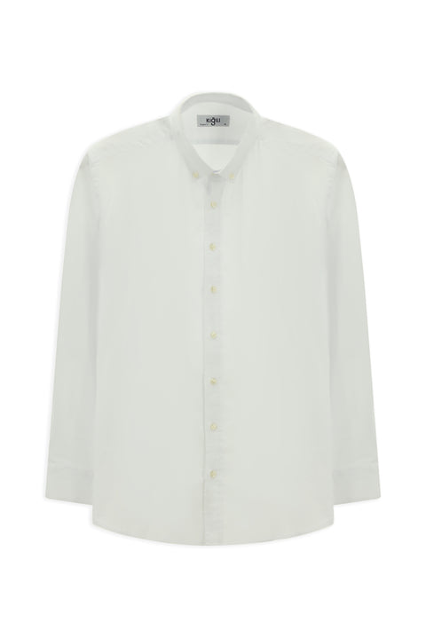 White Long Sleeve Regular Fit Oxford Button-Down Collar Cotton Shirt