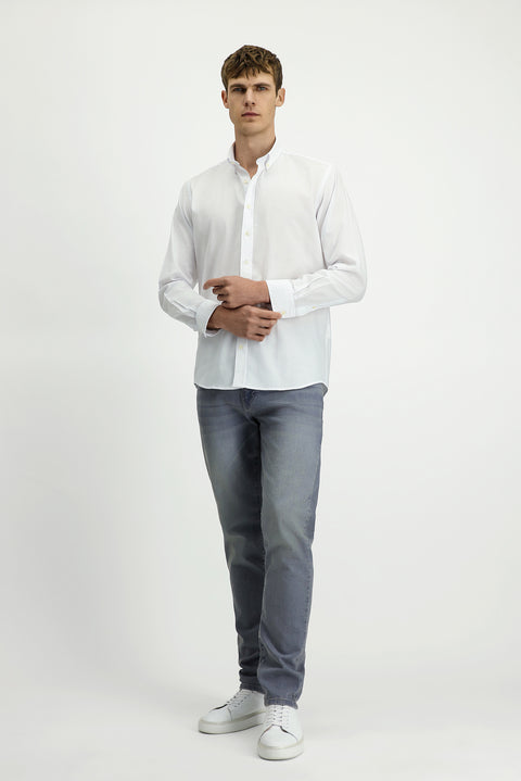 White Long Sleeve Regular Fit Oxford Button-Down Collar Cotton Shirt