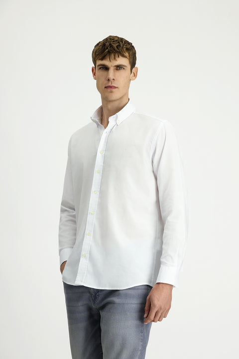 White Long Sleeve Regular Fit Oxford Button-Down Collar Cotton Shirt