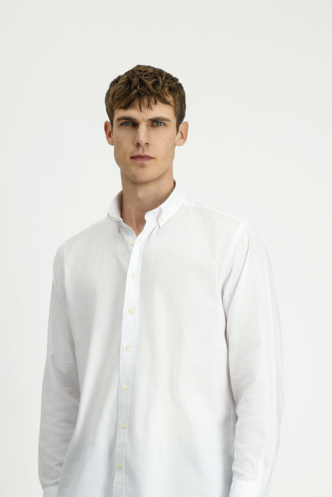 White Long Sleeve Regular Fit Oxford Button-Down Collar Cotton Shirt