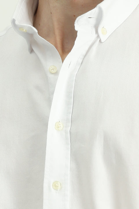 White Long Sleeve Regular Fit Oxford Button-Down Collar Cotton Shirt
