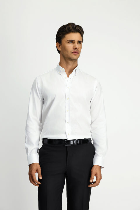 White Long Sleeve Regular Fit Button-Down Collar Cotton Shirt
