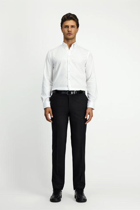 White Long Sleeve Regular Fit Button-Down Collar Cotton Shirt