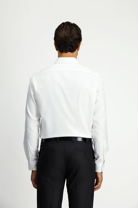 White Long Sleeve Regular Fit Button-Down Collar Cotton Shirt