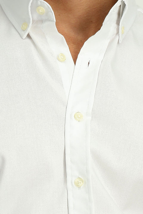 White Long Sleeve Regular Fit Button-Down Collar Cotton Shirt
