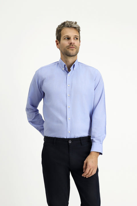 Blue Long Sleeve Regular Fit Sport Cotton Oxford Button-Down Shirt