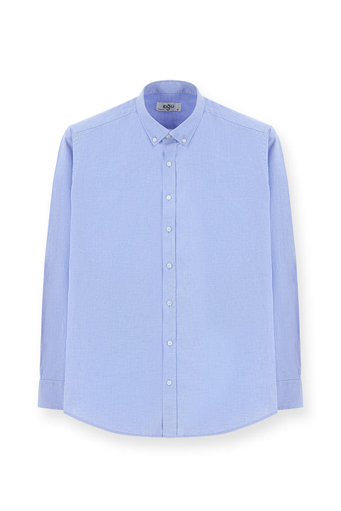 Blue Long Sleeve Regular Fit Sport Cotton Oxford Button-Down Shirt