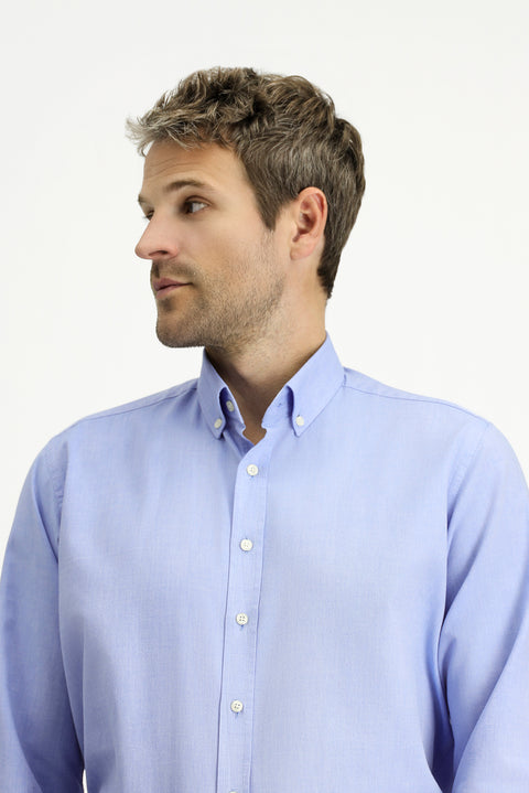 Blue Long Sleeve Regular Fit Sport Cotton Oxford Button-Down Shirt